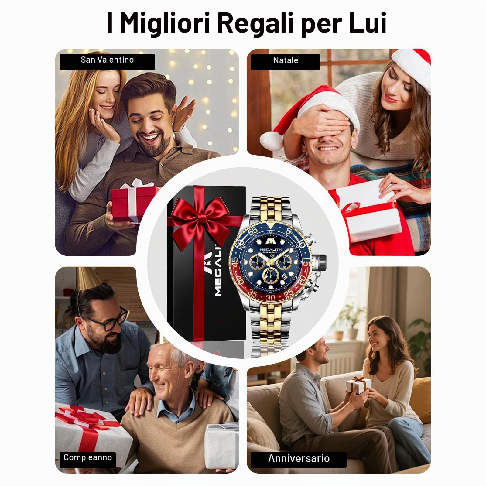 MEGALITH Orologio Uomo Grande Acciaio Cronografo Orologi da Polso Analogico Impermeabile Luminosi Quarzo Calendario