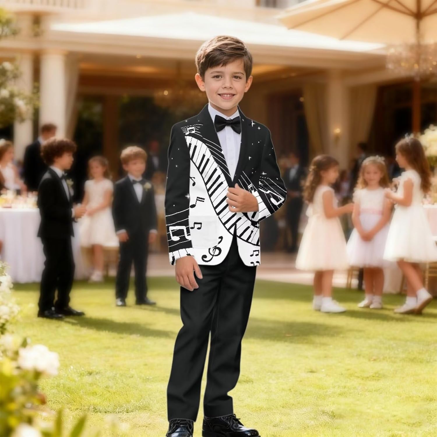 Kids Suit Set 2Pcs Suit Set for Boys Kids Suit Jacket & Trousers with Elastic Waistband Theme Prom Party Wear