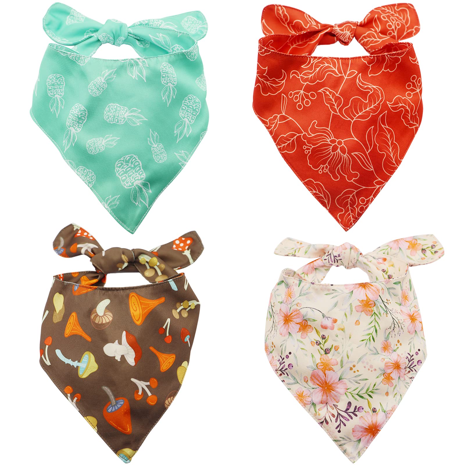 SJANE Dog Bandanas, 4 Pack Adjustable Double Sided Unique Shape Curve Scarf, Premium Durable Fabric, Medium to Large Dog Neck Accessories(Large)
