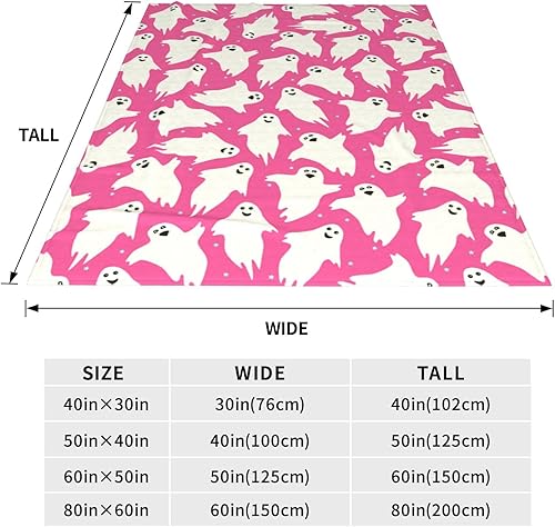 Miniatura 5 de Manta rosa fantasma de Halloween, manta de franela ligera y suave para cama, sofá, sala de estar, automóvil, viajes, mascotas, 50 x 40 pulgadas