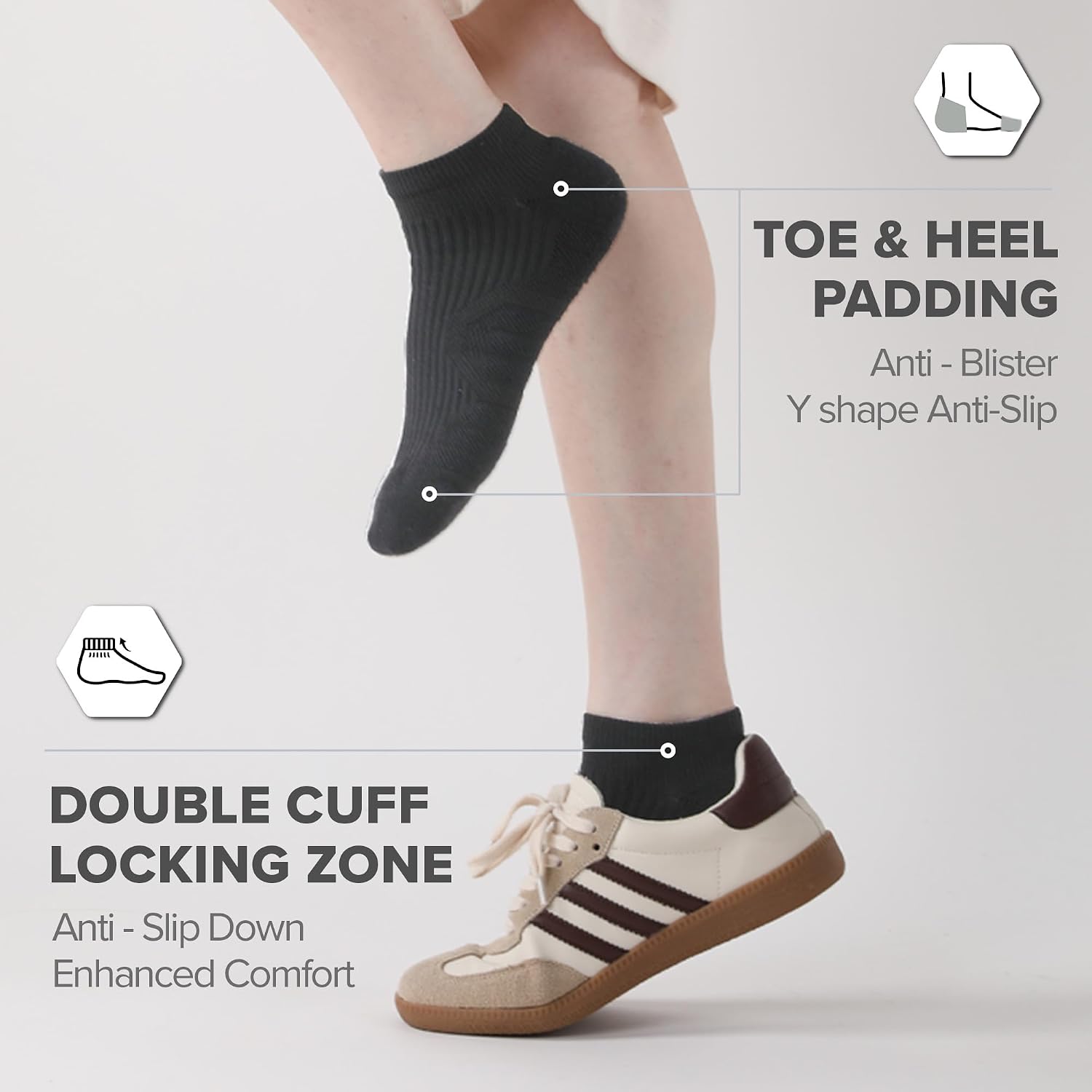 Tactia Compression Running Ankle Socks for Men & Women, Full Cushion Coolmax Moisture Wicking Anti-Blister, 3 Pairs