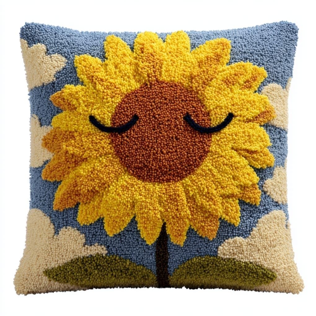 Taxpy DIY Latch Hook Pillow Kit Pre-Printed Hook and Latch Rug Kits Sunflower 17X17 Inch.Cross-Stitch Embroidery Cushion Cover for Home Sofa Decoration