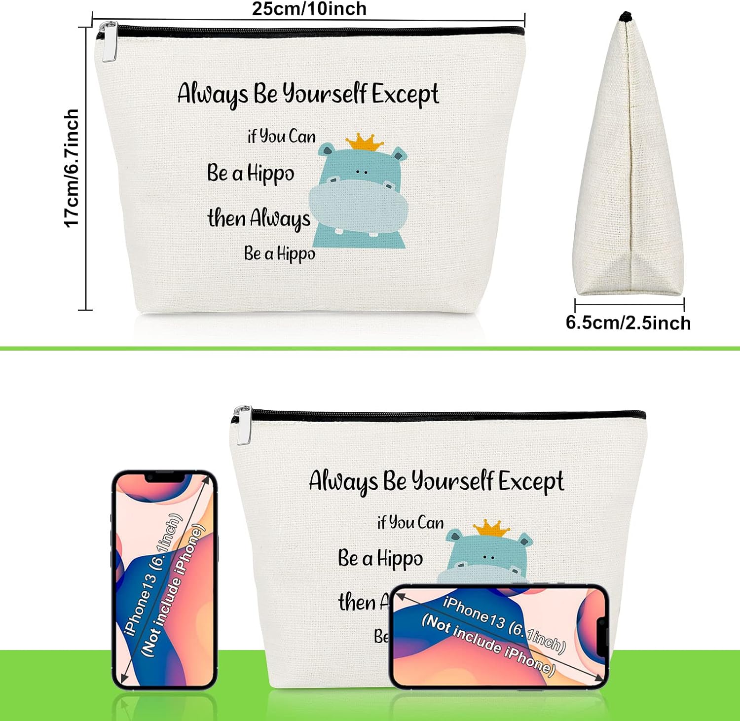 Hippopotamus Gifts Hippo Lover Makeup Bag Inspirational Gifts for Girls Funny Hippos Gifts for Daughter Niece Granddaughter Cosmetic Bag Animal Lover Gifts Birthday Graduation Gifts Cosmetic Pouch - Image 3
