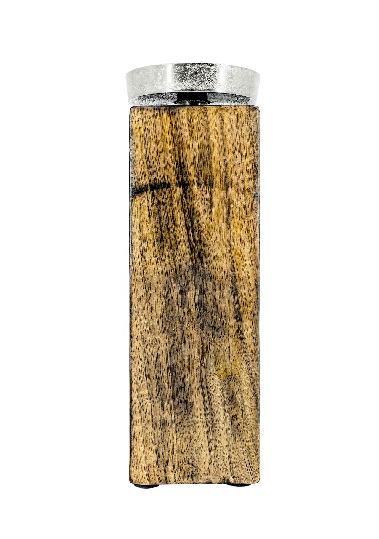 Lot De 2 Bougeoirs En Bois De Manguier Avec Support Aluminium - Pour Bougies Piliers Et Boules - Décoration De Table Rustique - 9