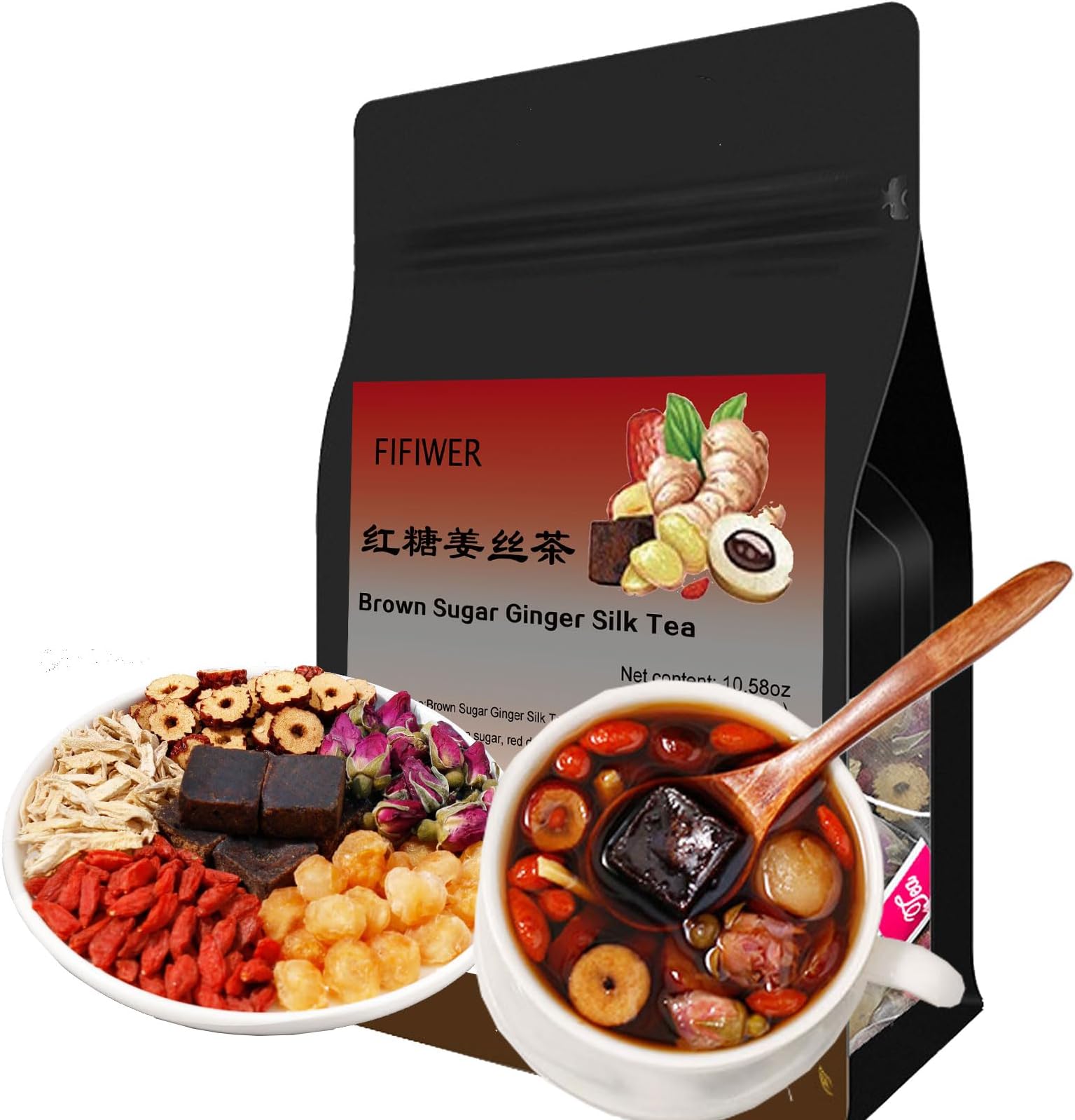 ginger brown sugar 10.58oz/300g （10gx30bags），rose ginger tea，red date goji berry tea
