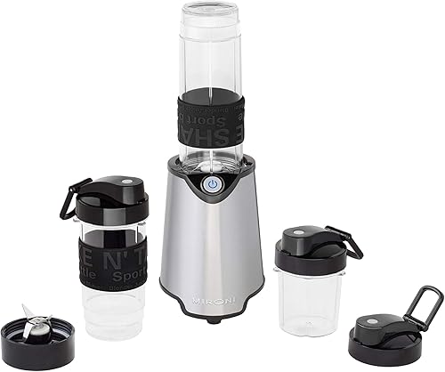 Miniatura 5 de minilicuadora personal para hacer licuados y smoothies con taza trituradora, 2 botellas licuadoras y libro de recetas (versión inglés), Acero