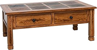 Benjara Marv Coffee Table, 2 Drawers, 49 Inch Rectangular w Brown Slate Inlay