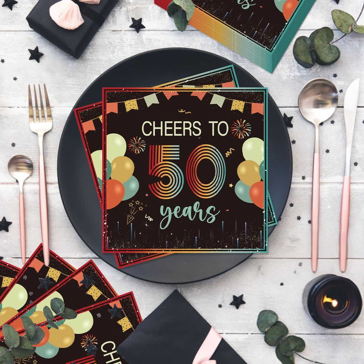 50Pcs Cheers to 50 Years Paper Napkins - Vintage 50th Birthday Decorations Back in 1976 Birthday Party Supplies Disposable Luncheon Dinner Napkins 6.5" x 6.5" for Women Men 50th Birthday Party Favor