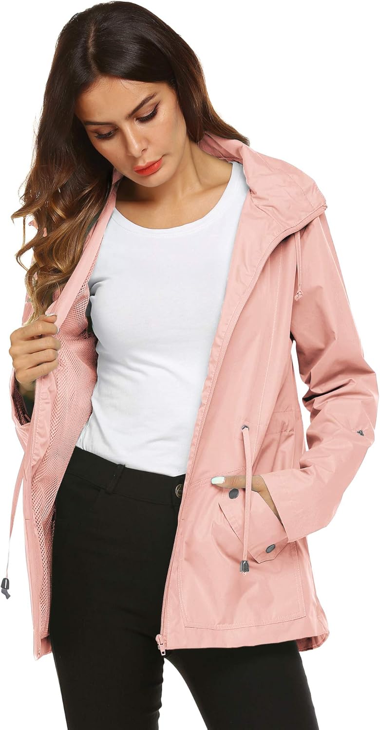Avoogue Raincoat Women Waterproof Outdoor Active Mesh Lining Hooded Rain Trench Jacket : Sports & Outdoors