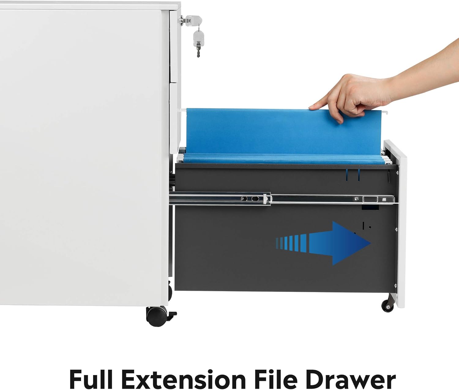 DEVAISE Slim File Cabinet with Lock, 3 Drawer Mobile Filing Cabinet for Legal/Letter/A4 Size, Fully Assembled Except Wheels, White : Office Products