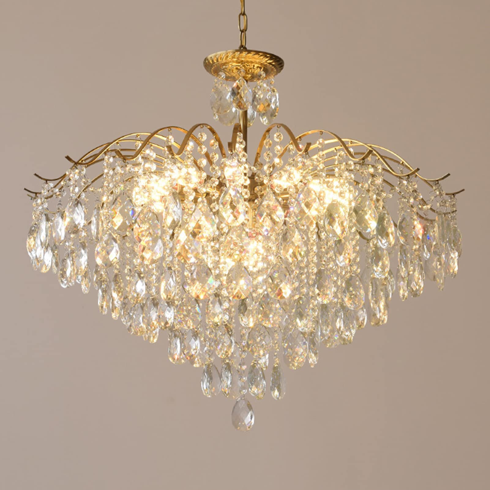 KXEcoLife Vintage Crystal Raindrop Chandelier Pendant Light, LED Modern Luxury Ceiling Light E14 Fixture for Dining Room, Bathroom, Bedroom, Living Room transpa