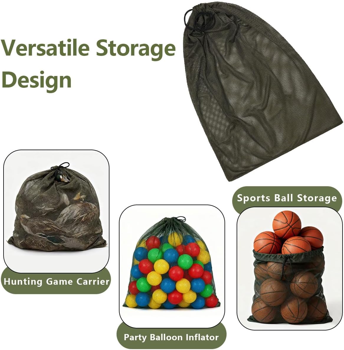 Military Green Mesh Hunting Decoy Bag, Tear-Resistant & Breathable Large-Capacity Storage Bag for Duck/Goose/Turkey Decoys, with Ergonomic Shoulder Straps, Multi-Scenario Outdoor Gear