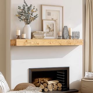 48x8x3in Rustic Fireplace Mantel Pine Wood image