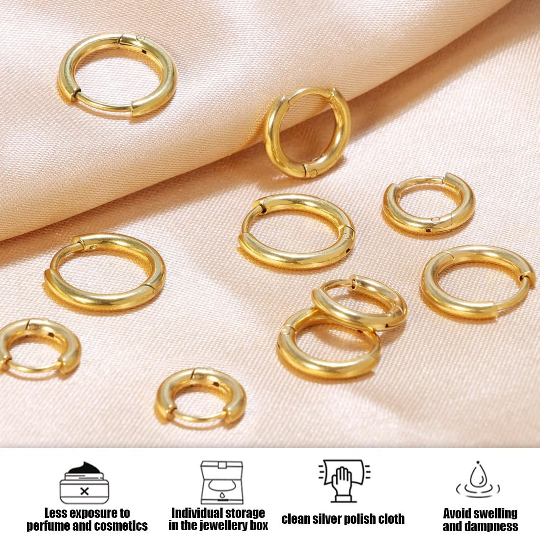 4 Paia di Orecchini in Acciaio Inossidabile Orecchini a Cerchio Piccoli, Leggeri, Acciaio Inossidabile, Cartilagine, Forma a Cerchio, Ipoallergenico (Oro)