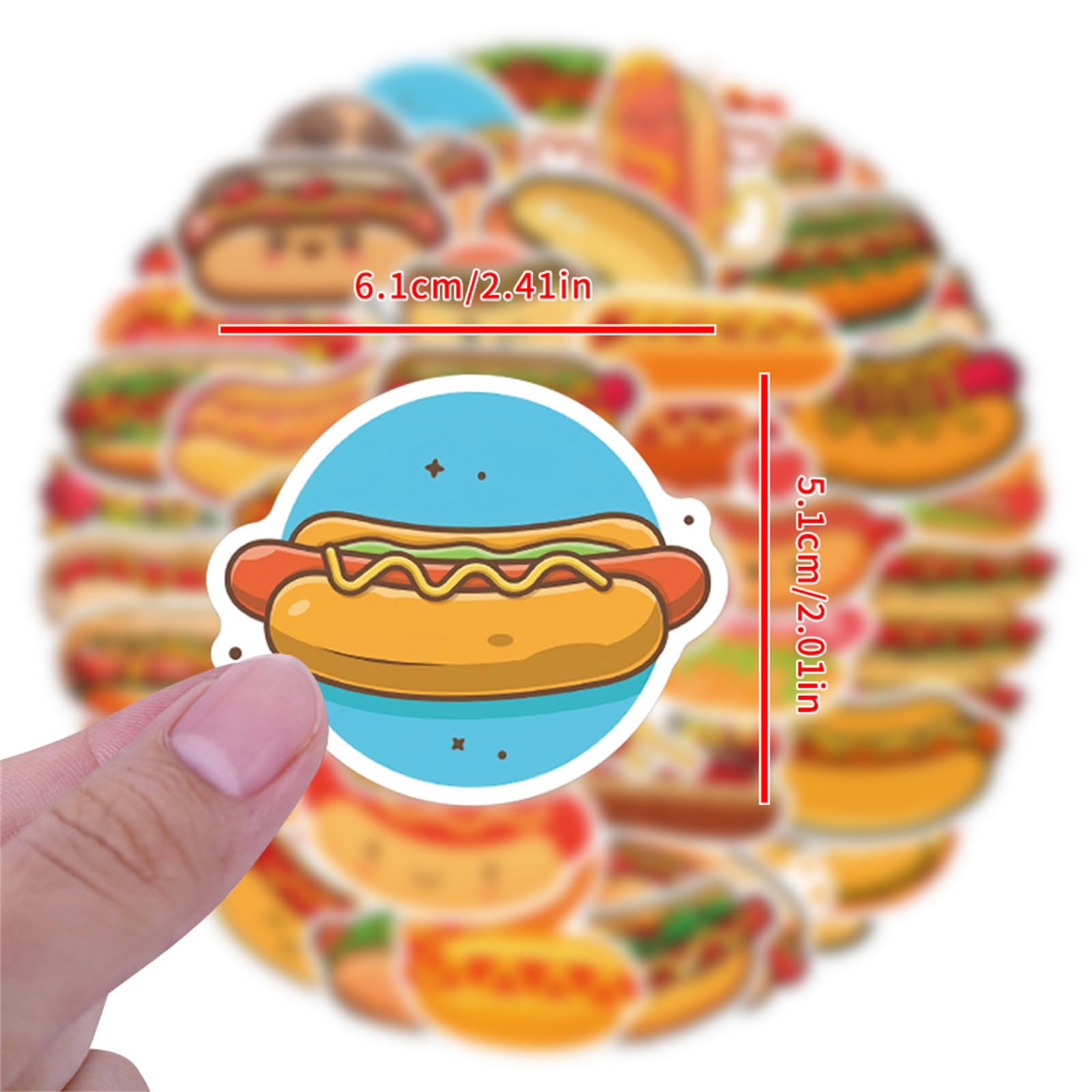 55Pcs Hot Dog Stickers for Laptop,Hot Dog Party Decorations,Delicious Food Foods Party Favors,Vinyl Waterproof Decals for Water Bottles Laptop Cellphone Suitcase Skateboard Guitar