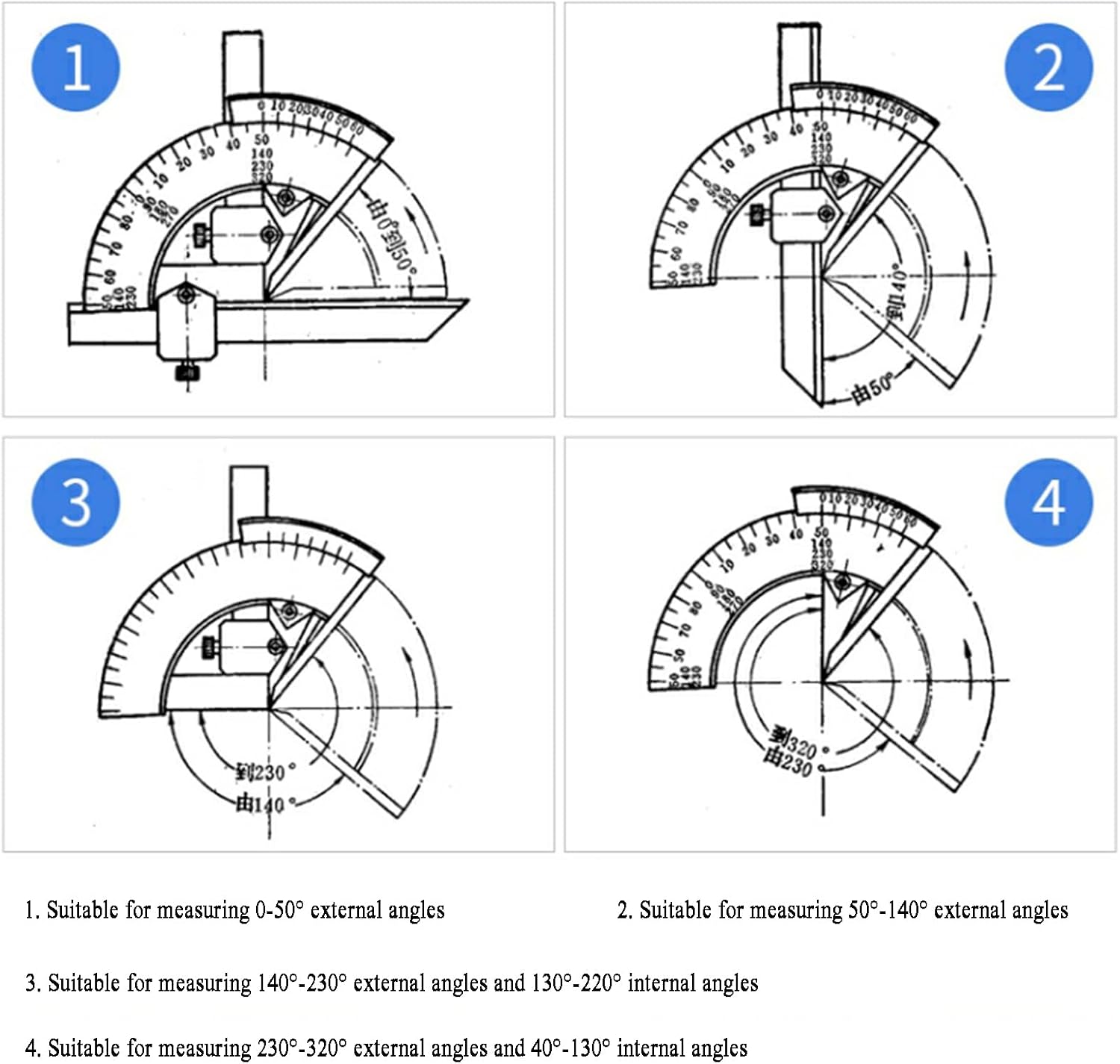 Universal Stainless Steel Vernier Bevel Protractor, 0-320° Exactness Angle Measuring Ruler Tools, 2' Reading Value, for Woodworking/Carpenter/Construction Carbon Steel DIY