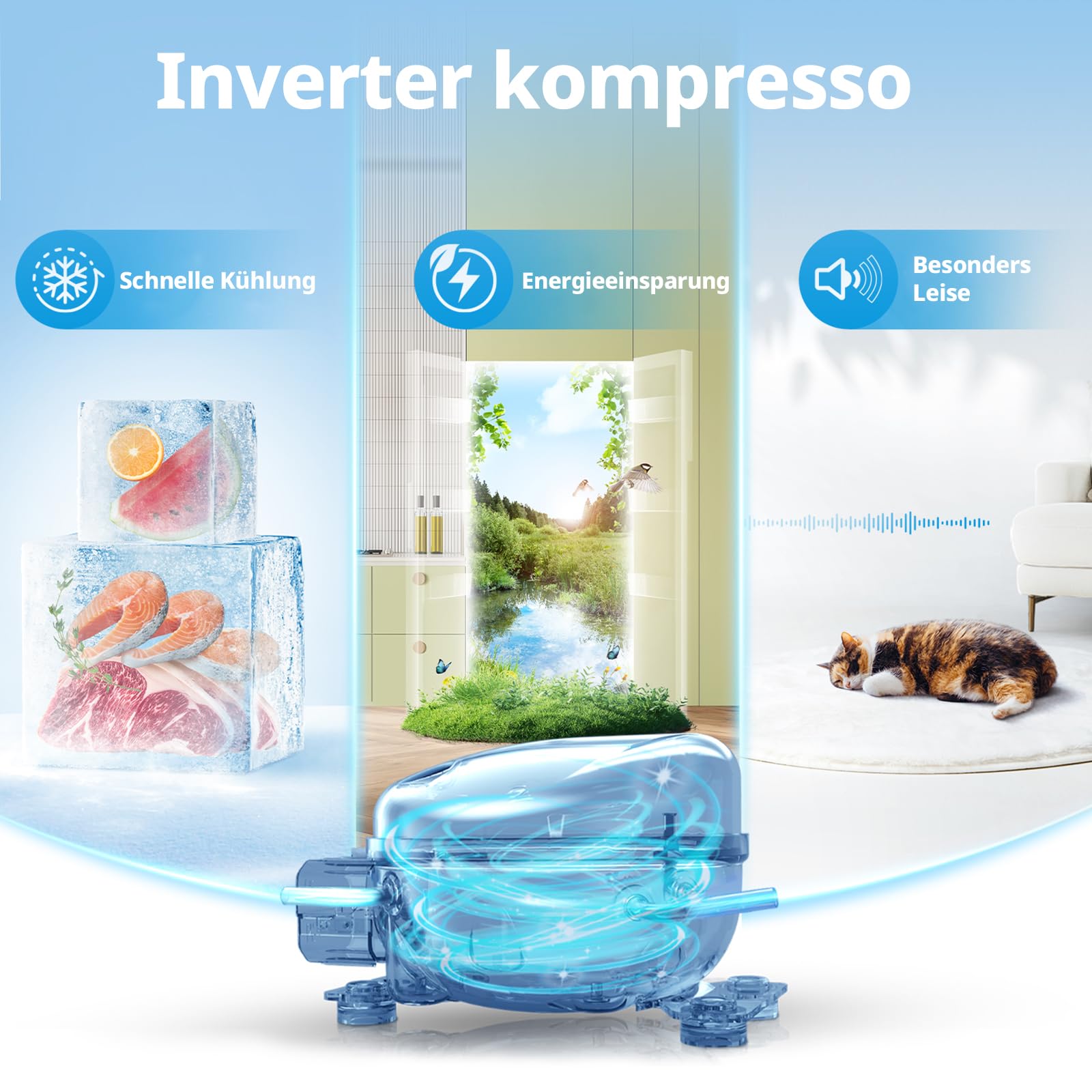 COMFEE RCU83WH3EU(E) 88L Gefrierschrank Inverter-Kompressor D-Energieeffizienz -24°C 4-Sterne-Gefrieren 39 dB 55 cm Breite 3 Fächer Weiß