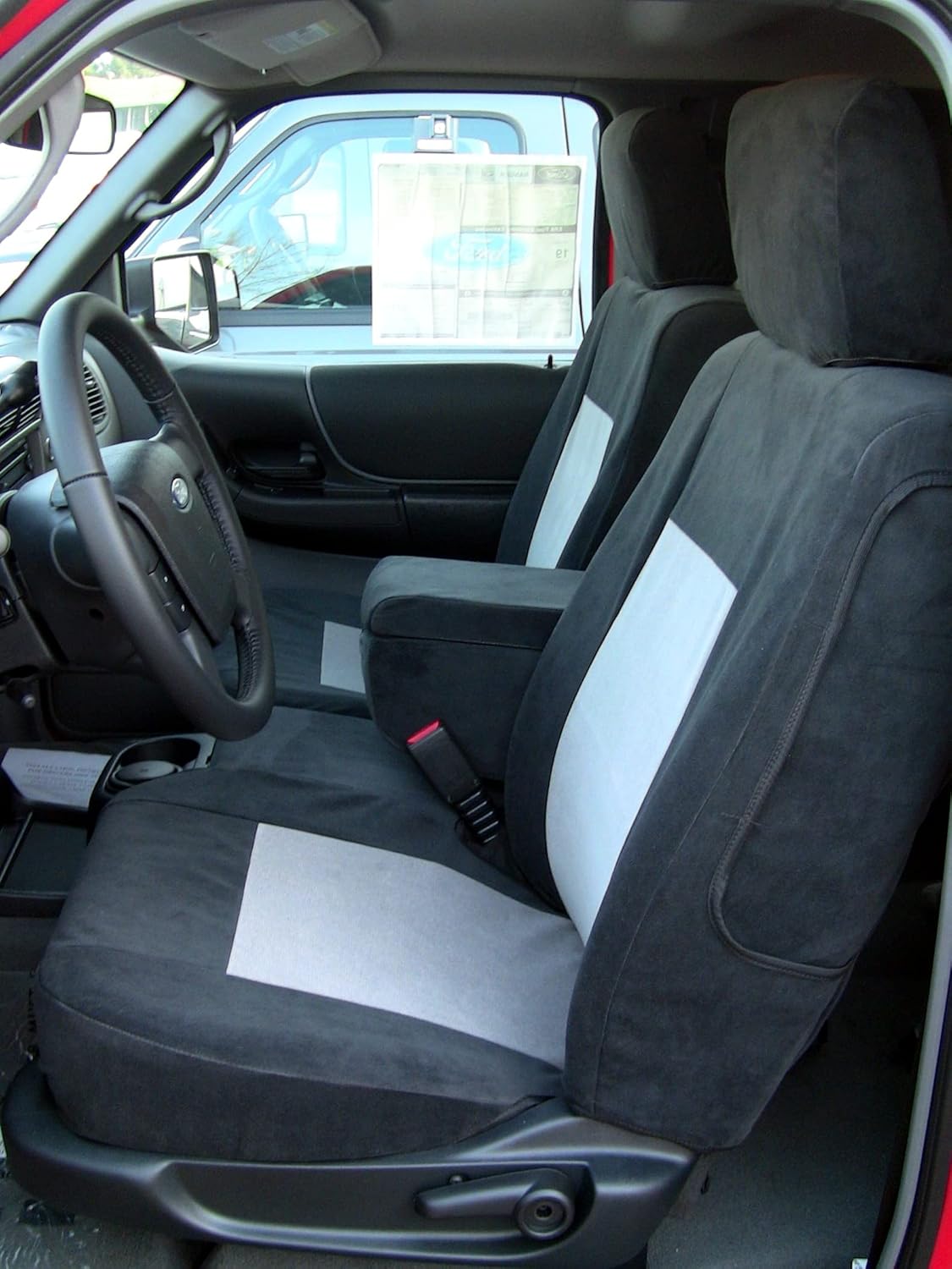 Durafit Seat Covers, Made to fit 2010-2012 Ranger Pickup 60/40 Bench Split Seat Seat Custom Exact Fit Seat Covers, Black Leatherette with Gray Velour Inserts