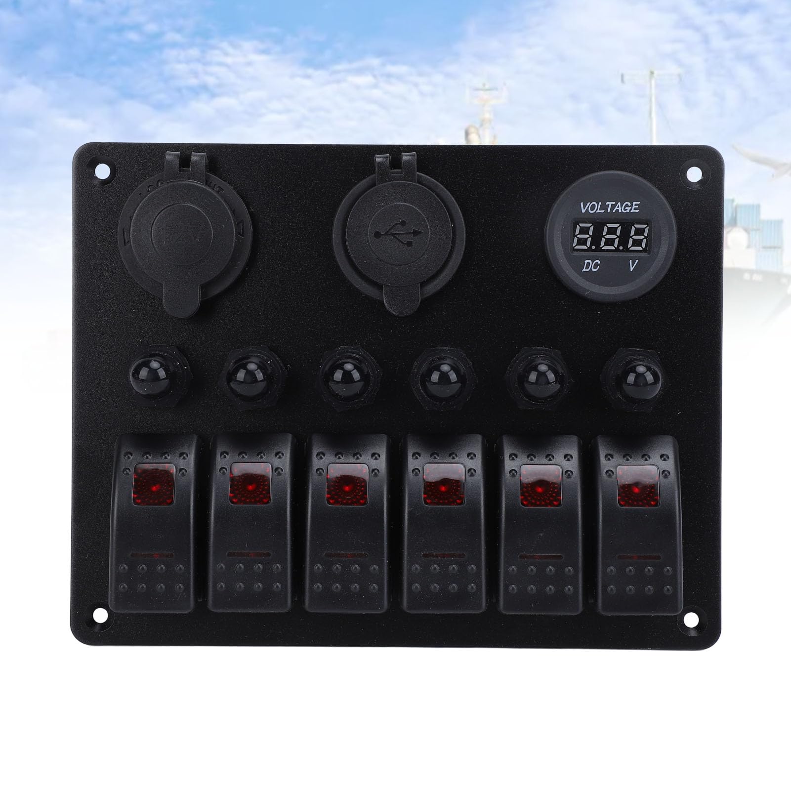 Generic Panel Przełączników Kołyskowych 6-krotny z ładowarką USB i Woltomierzem do łodzi, Pojazdów Kempingowych, SUV-ów, Trwała Konstrukcja ze Stopu Aluminium (Czerwone światło)