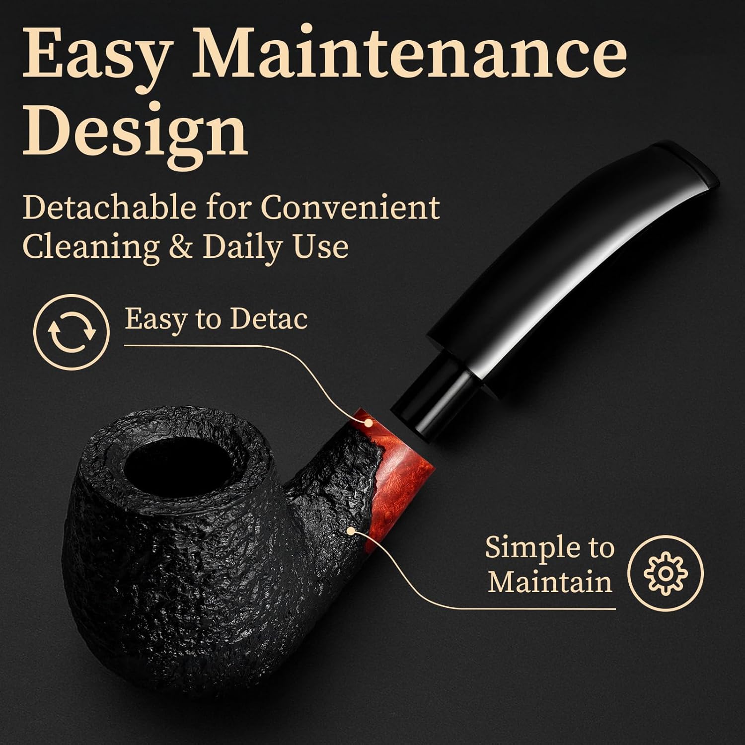 Briar Tobacco Pipe Handcrafted Bent Billiard - Natural Italian Wood Pipe for Men, Gift Box Set with Velvet Pouch, Easy to Clean Detachable Rustic Pipe - Vintage Smoking Accessory for Gentlemen, Travel or Home Use