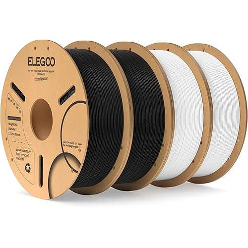 ELEGOO PLA Filament 1.75mm Bundle 4KG, Black & White 3D Printer Filament Bulk Dimensional Accuracy +/- 0.02mm, 4 Pack 1kg Cardboard Spool(2.2lbs) Fits for Most FDM 3D Printers
