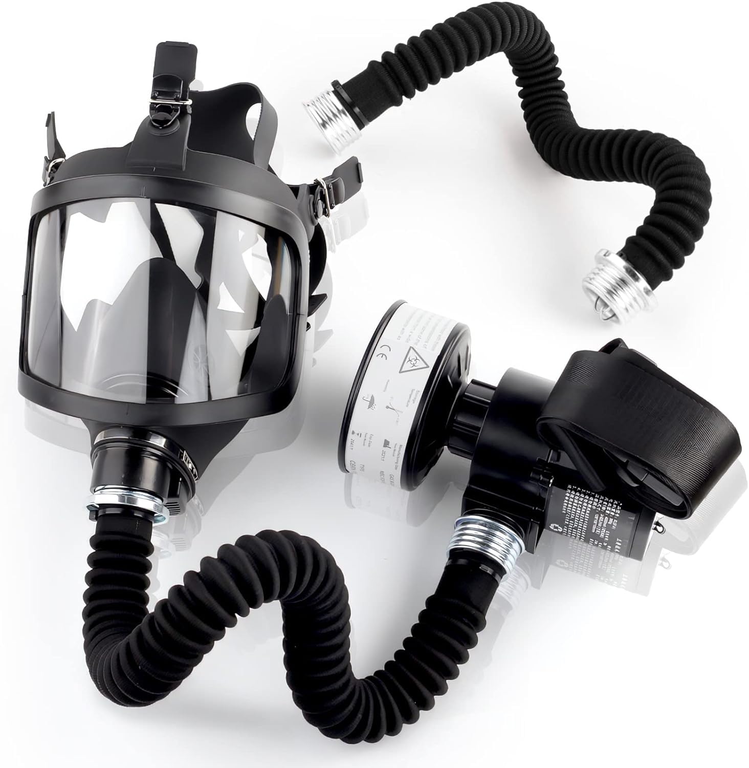 Full Face Respirator Air Fed Mask - Powered Air Purifying Respirator Mask, Gas Mask with 40mm Activated Carbon Filter,Chemical Nuclear Air Face Mask for Spray Painting,Gas,Vapor,Fume, Sanding,Building