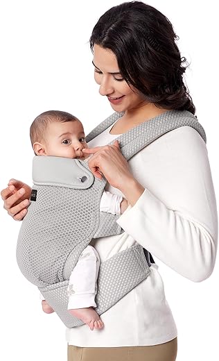 Momcozy Atmungsaktive Netz-Babytrage, ergonomische und leichte Babytrage für 3-20kg mit verbesserter Lendenwirbelstütze, den ganzen Tag komfortabel für freihändiges Elternsein, Air Mesh-Grau