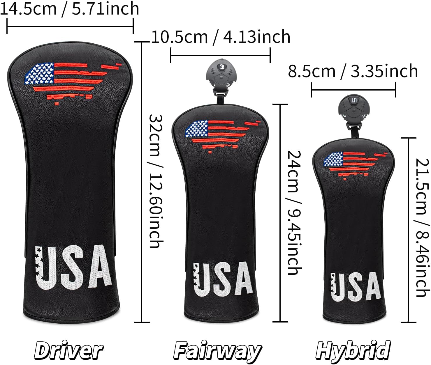 Driver Fairway Hybrid Headcover Golf Headcovers Head Covers Leather Black Base US Map Design Golf Accessories for Women Hybrid Golf Clubs for Men Golf Club Set