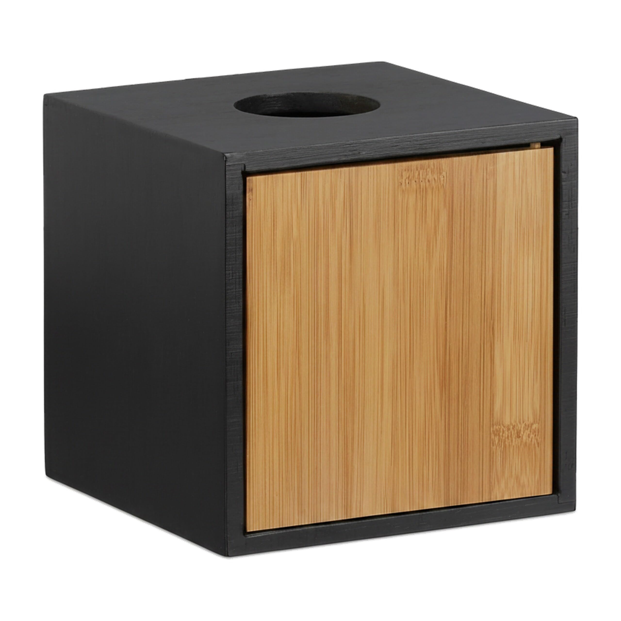 Relaxdays Portasalviette scatola porta fazzoletti quadrato porta-cosmetici in bambù HxLxP: 14,5 x 14,5 x 14,5 cm nero