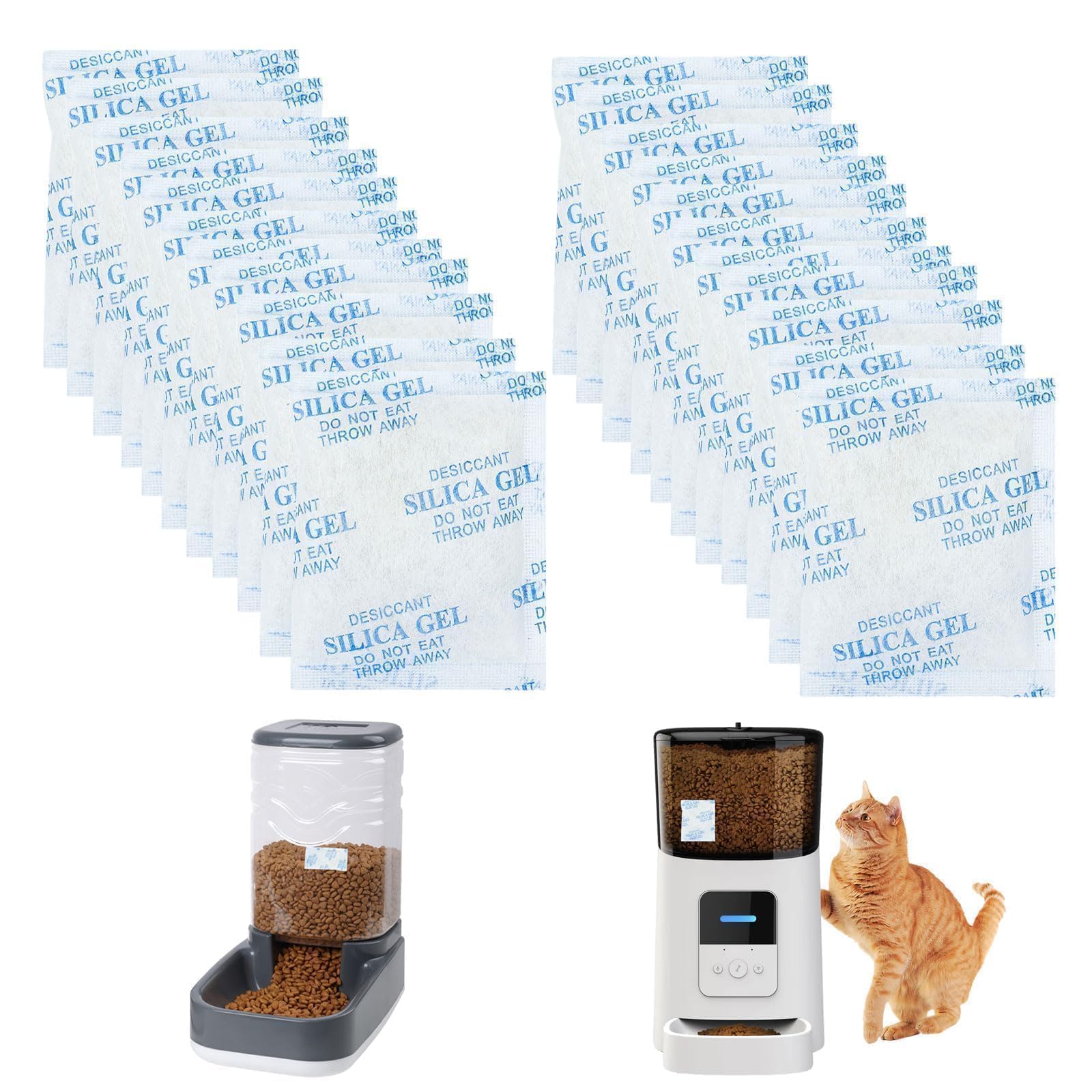 Sacchetto di essiccante, 25 g x 25 pezzi, Essiccante Ricambio, Sacchetto di Essiccante Umidità, Assorbitore di Umidità,Silica gel essiccante, per mangiatoia automatica per gatti da 5 litri