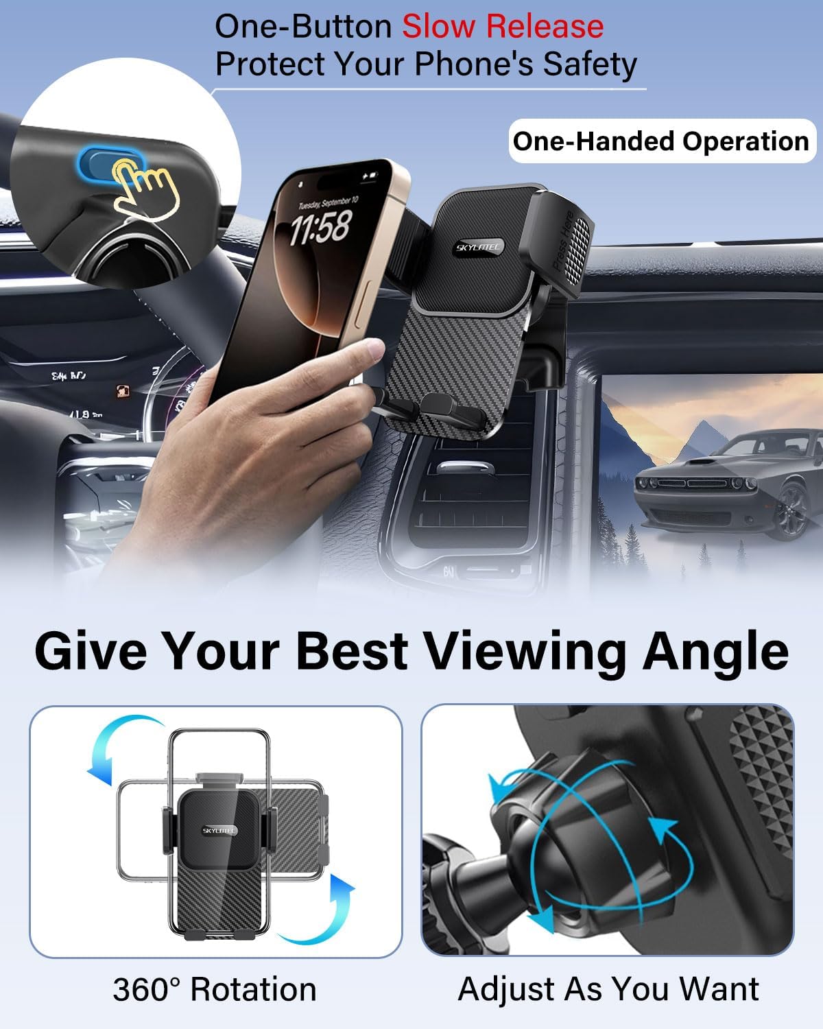 SKYLOTEC Car Phone Mount for Dodge Challenger 2015-2023 Cell Phone Holder image 4
