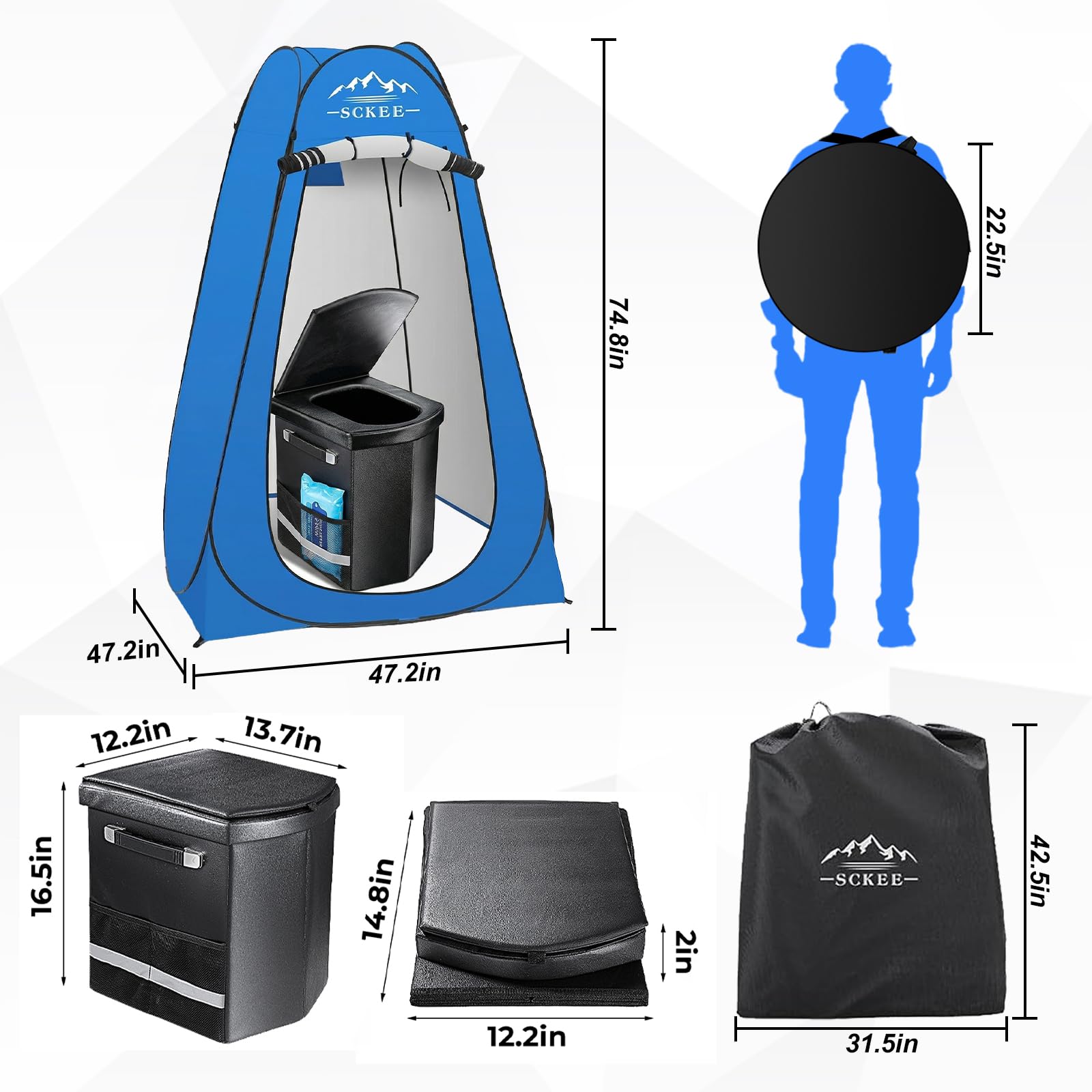 Juego de inodoro portátil para adultos, inodoro portátil XL para camping, inodoro de camping con tienda de campaña emergente, duchas al aire libre, vestuarios, orinal de viaje para camping,