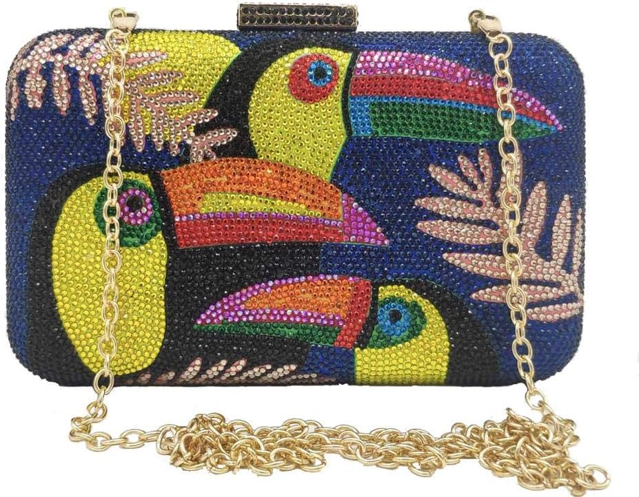 Boutique De FGG Mini Toucan Bird Crystal Clutch Purses for Women,Evening Minaudiere Handbags,Party Rhinestone Clutch Bag