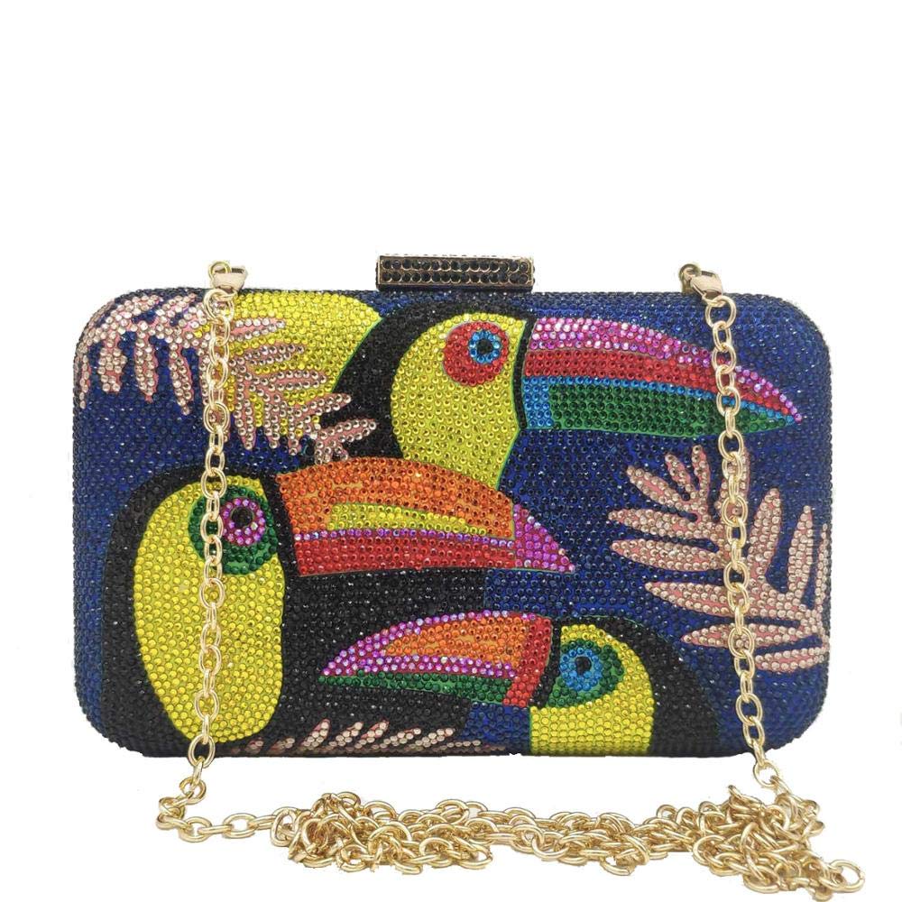 Boutique De FGG Mini Toucan Bird Crystal Clutch Purses for Women,Evening Minaudiere Handbags,Party Rhinestone Clutch Bag