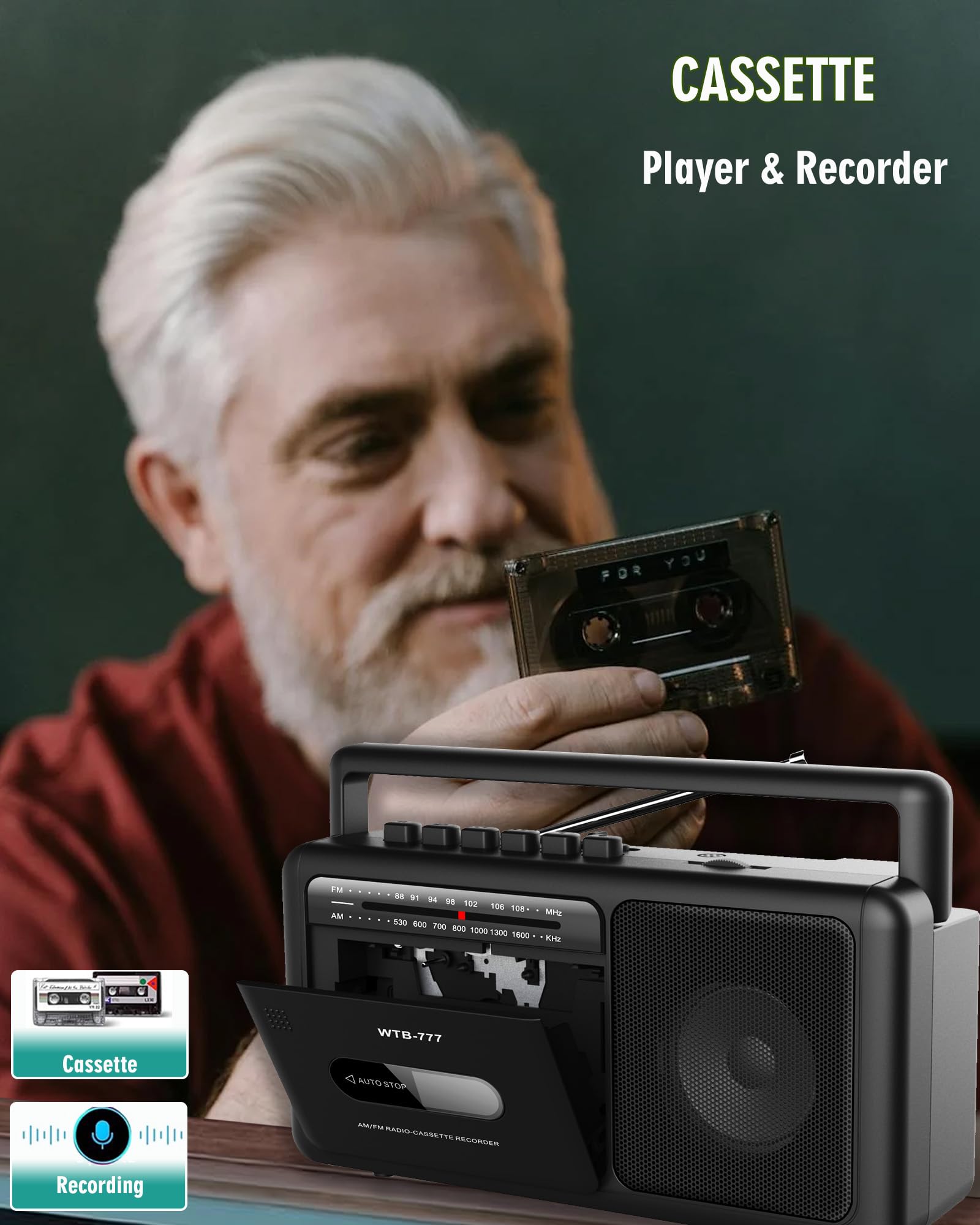 Amazon.com: WTB-777 Portable Cassette Player Boombox, AM/FM Radio