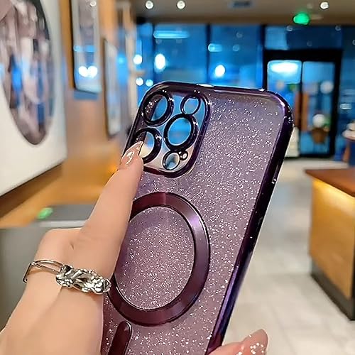 Miniatura 5 de Yepda Funda magnética con purpurina diseñada para iPhone 13 Pro Max, bonita con protector de lente de cámara, compatible con MagSafe, TPU suave,