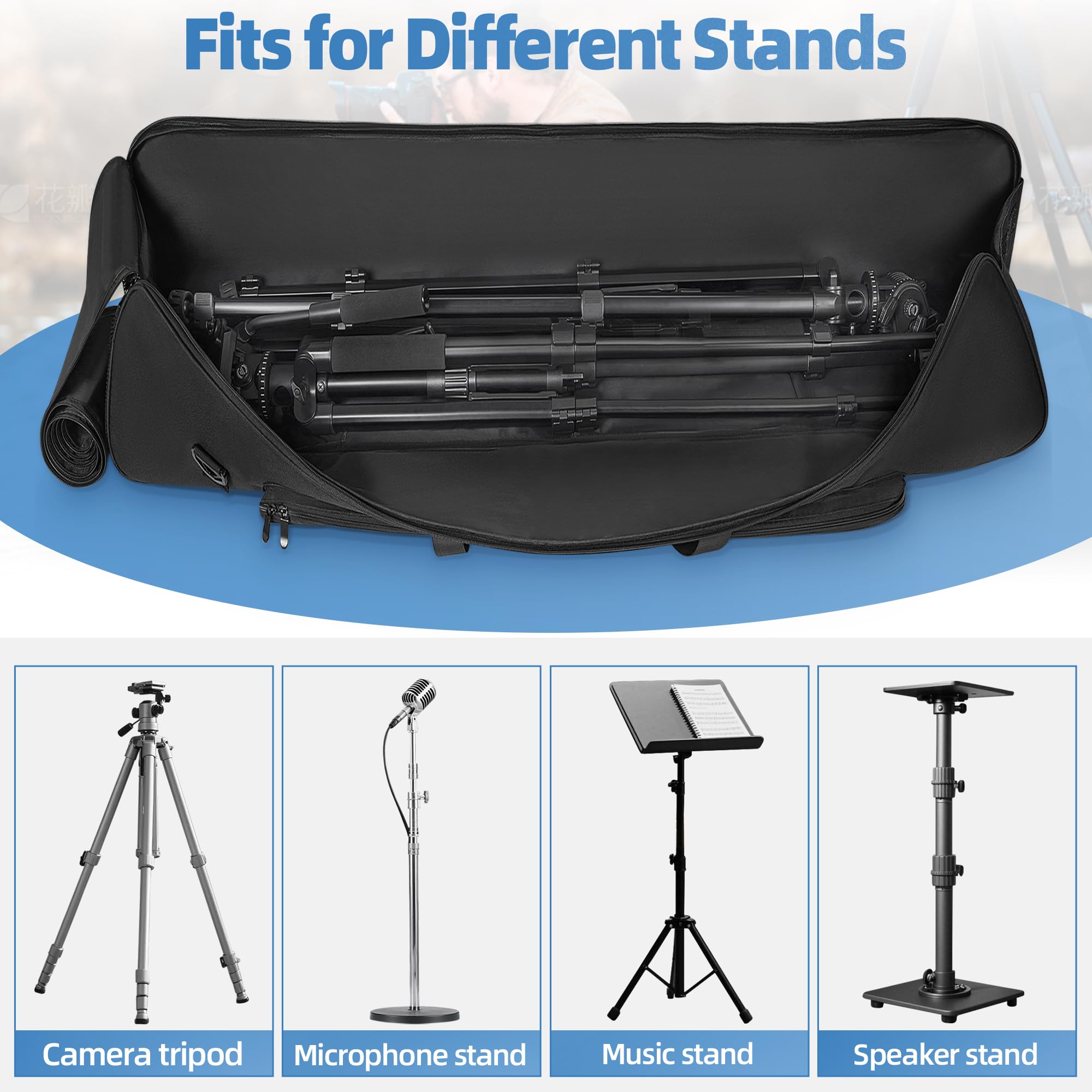 OUUTMEE Borsa per treppiede, custodia per fotocamera, illuminazione e apparecchiature audio, in nylon impermeabile, borsa per attrezzatura fotografica, borsa leggera con protezione imbottita, tracolla