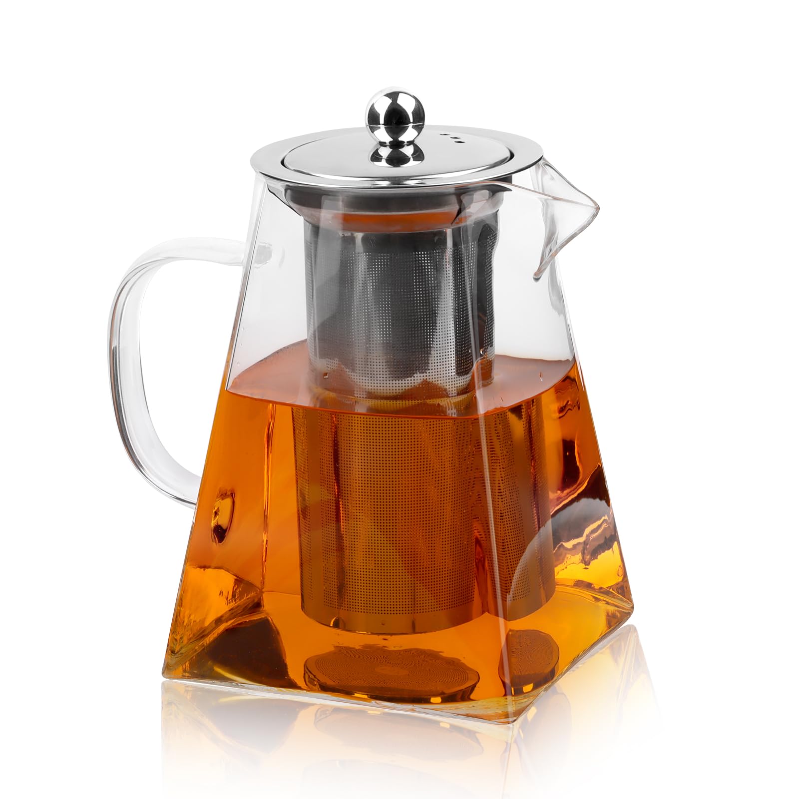 1L Teekanne Glas, Borosilikatglas Teebereiter mit Deckel, Quadratische Glas-Teekannen mit Teesieb, Herausnehmbarem Teesieb