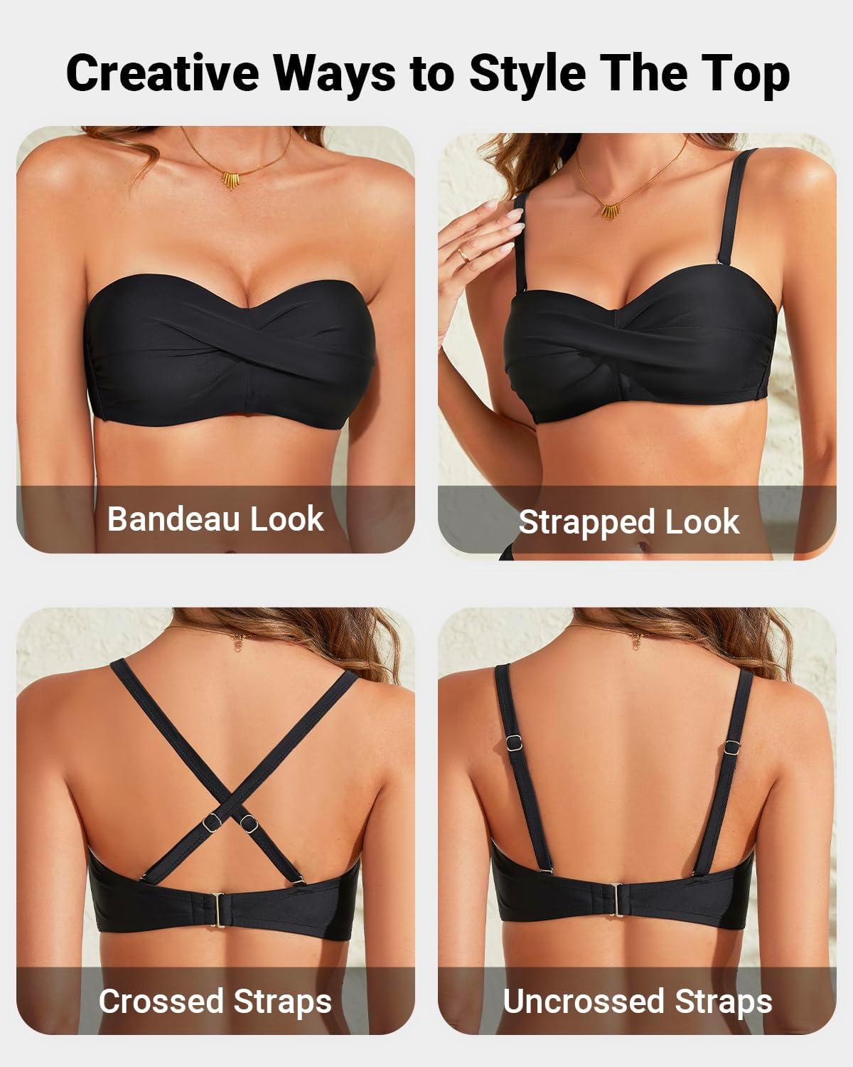 Bandeau Bikini Tops for Women - Strapless Swim Top Only Twist Front Bathing Suit Tops - Image 4