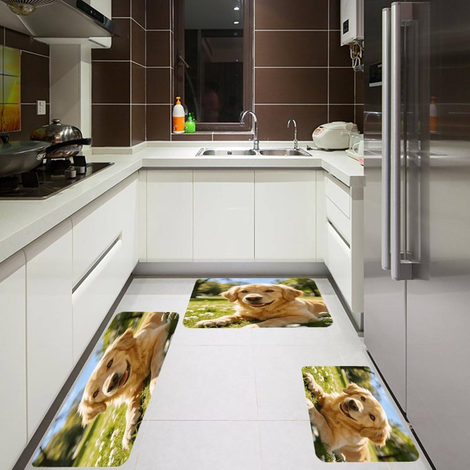 Colorful Animals Kitchen Rugs Sets of 3 Non Slip Kitchen Mat for Floor Comfort Standing Rug and Mats Thick Cushioned Long Area Carpets for Laundry Room Entryway