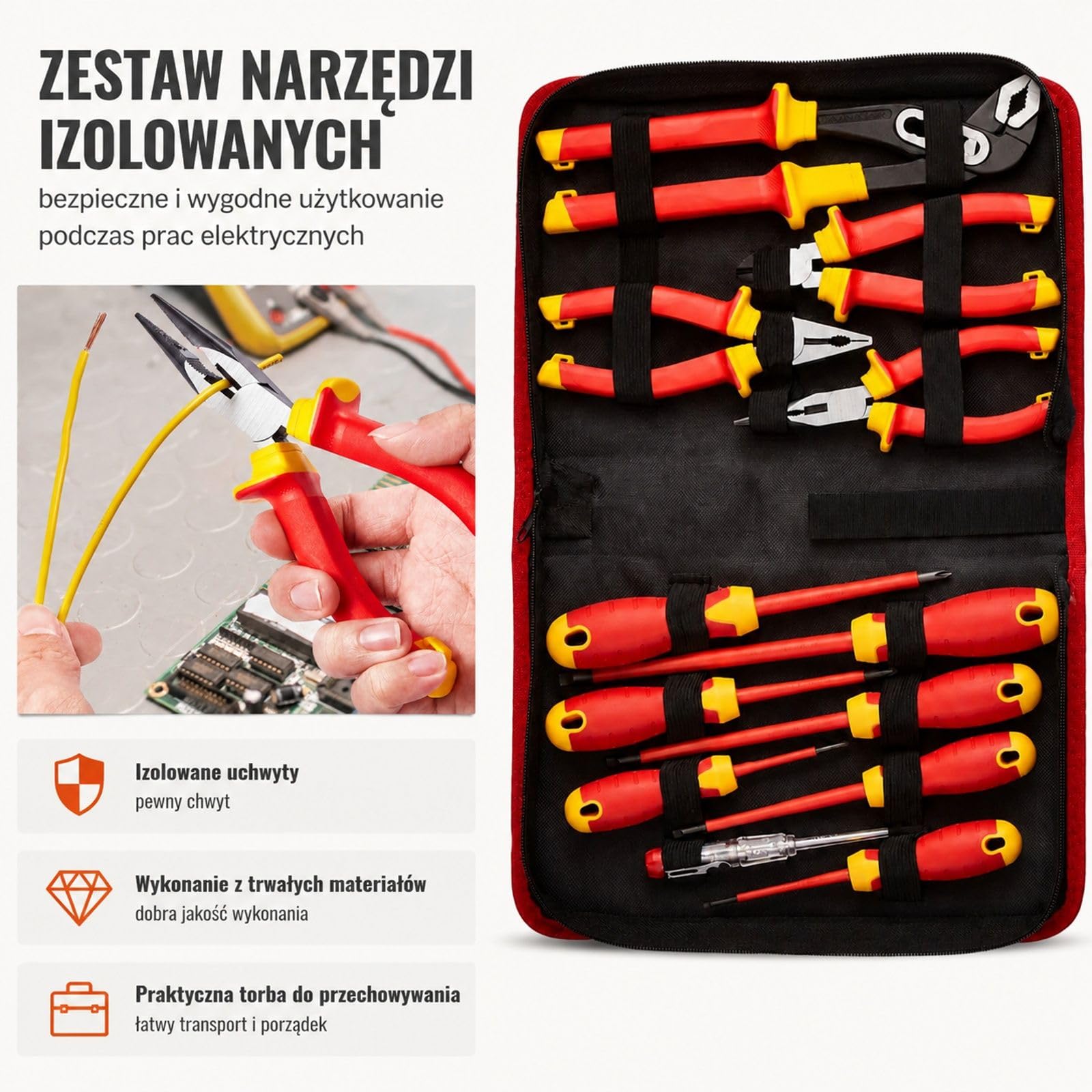 12-częściowy zestaw izolowanych wkrętaków dla elektryków