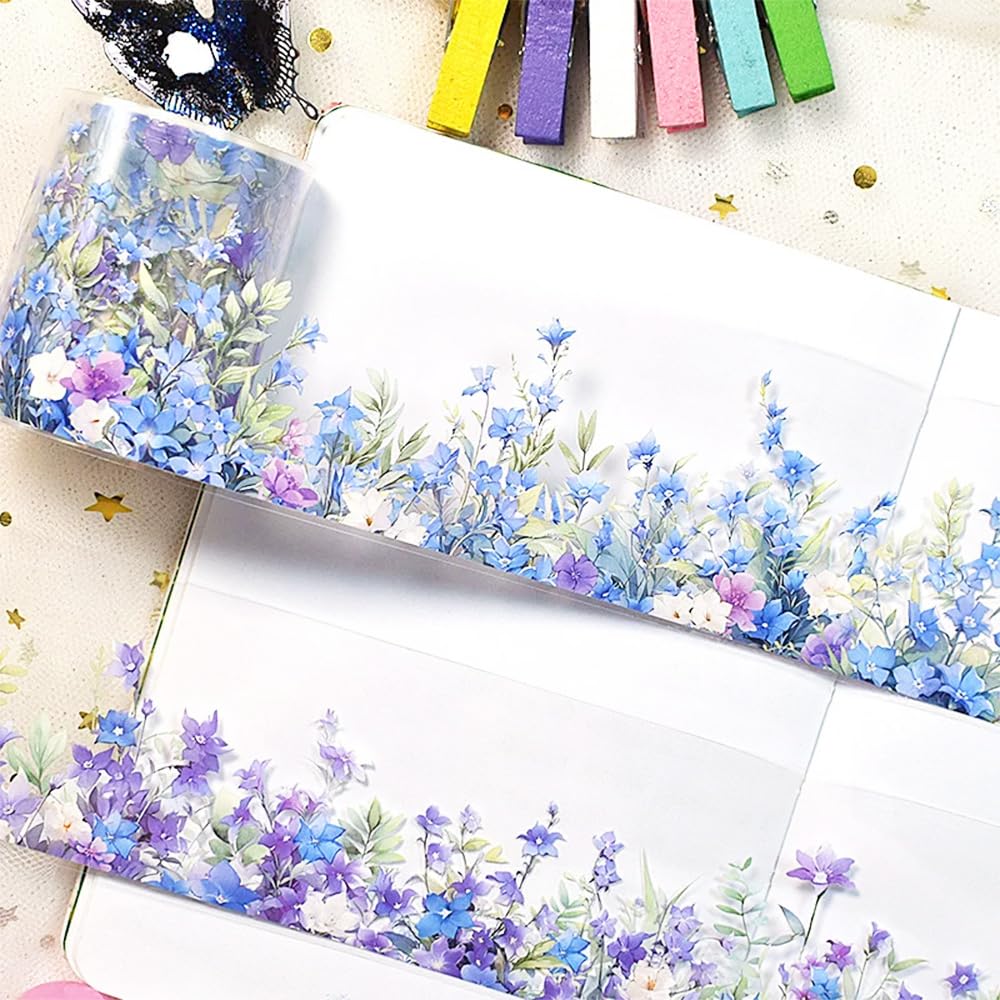 2m/Roll Laser Floral Washi Tape Vintage Flower Washi Tape Stickers Wide Aesthetic PET Tape Washi Tapes Decorative Masking Tape Decorative Tape for Crafts Journaling Scrapbooking DIY Diary Decorations