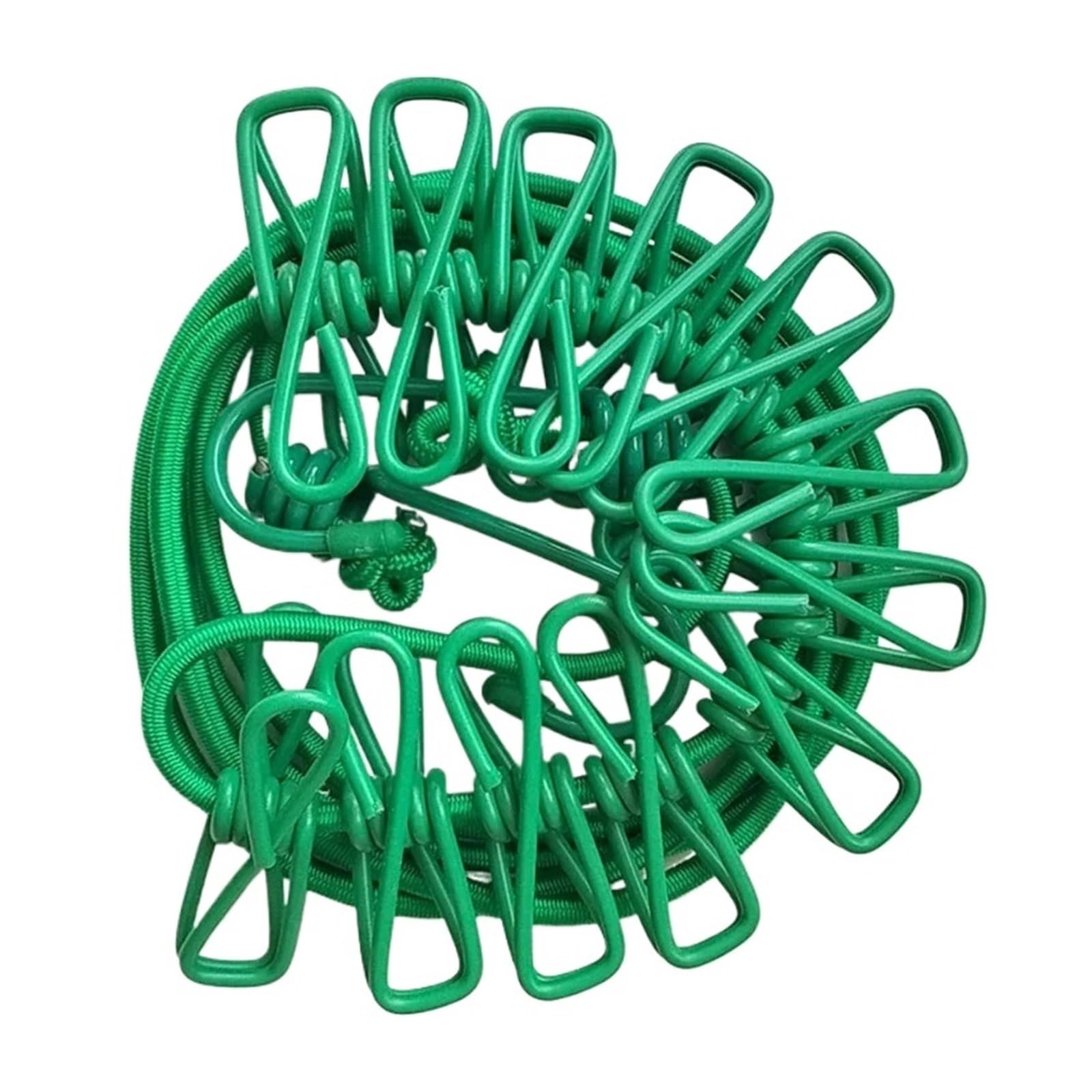 Outdoor Clothesline Windproof Clips Elastic Drying Rope for Camping Travel Household Laundry Line(A-Green)