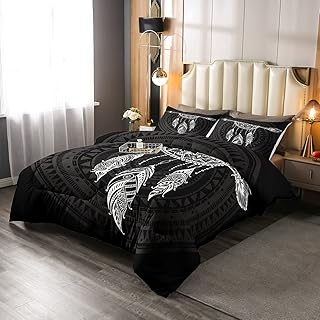 Erosebridal Dream Catcher Comforter Set Queen Size, Boho Feather Bedding Set, Mandala Quilt Set for Kids Boys Girls Teens, Arrow Geometric Aztec Duvet Set, Black White Bedroom Decor