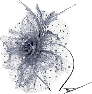 Women's Feather Mesh Flower Fascinator with Headband and Clip Wedding Tea Party Fascinator Hats for Ladies
