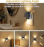 Vista 4 de Luz nocturna LED enchufable, luces nocturnas enchufables a la pared, sensor de atardecer a amanecer, brillo ajustable de 5-300 lúmenes, 2700 K