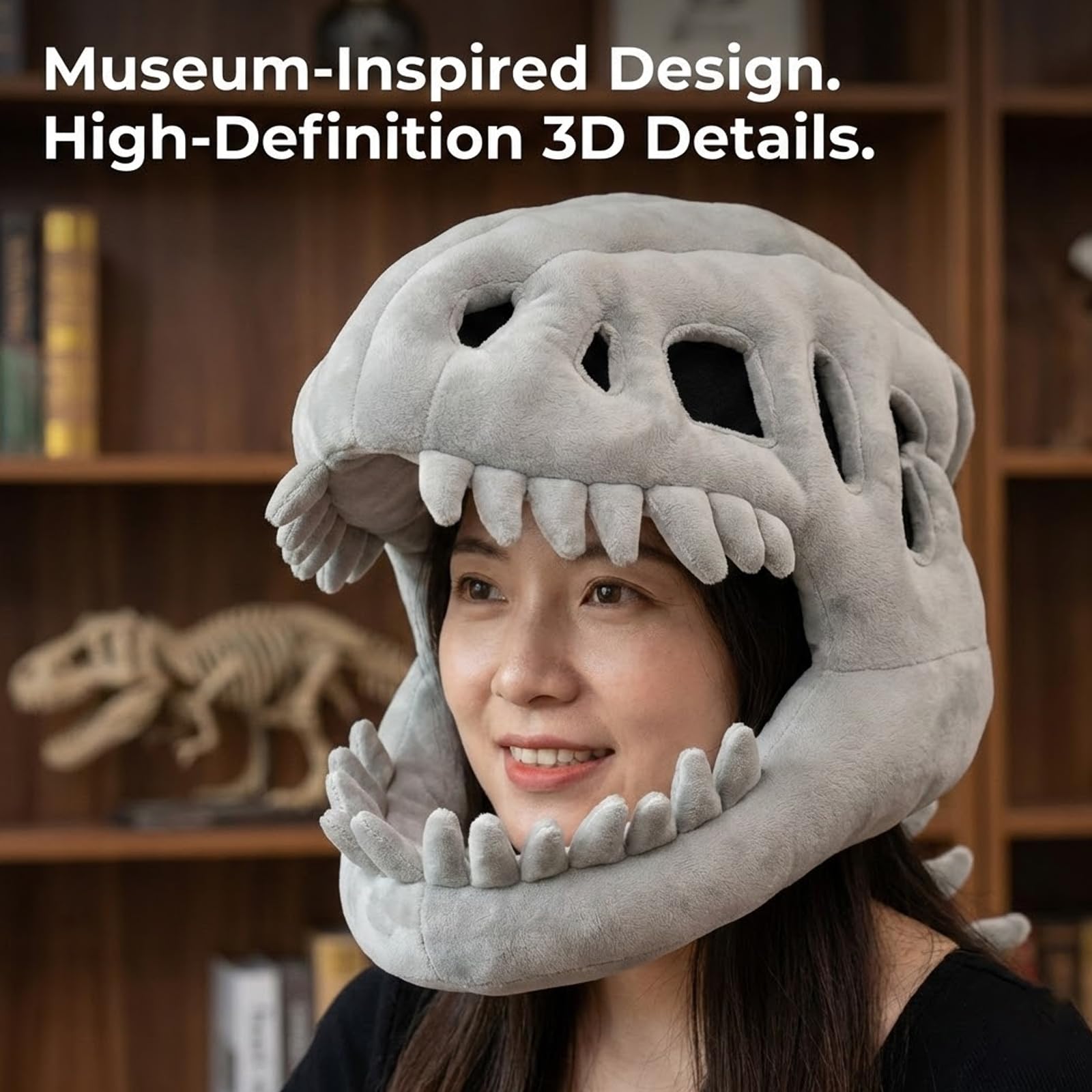 Silly Dino Plush Skeleton, Dinosaur Skeleton Costume with 3D Spinosaurus Skull Mask for Dress-Up, Party Fun — view 4