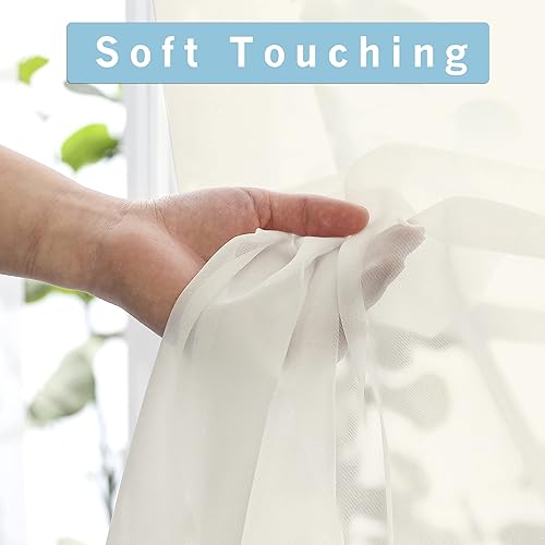 Miniatura 9 de OWENIE Cortinas traslúcidas de 96 pulgadas de largo, elegantes cortinas traslúcidas para dormitorio, paneles de cortina de gasa para ventana,