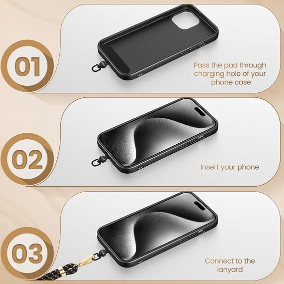 OUTXE Phone Tether Tab Rotatable 360, 4 Pack Phone Lanyard Patch for Phone Strap Compatible iPhone & Other Cell Phone (Black)
