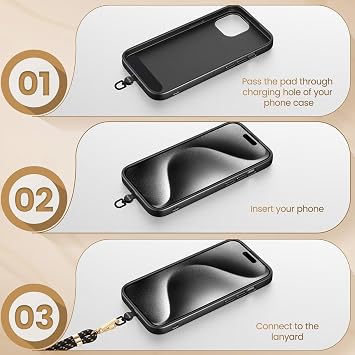 OUTXE Phone Tether Tab Rotatable 360, 4 Pack Phone Lanyard Patch for Phone Strap Compatible iPhone & Other Cell Phone (Black)